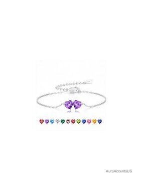 Sterling Silver Birthstone Charm Bracelet Adjustable Gift for Women